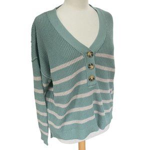 Rachel Zoe Henley Striped Sweater Chunky Knit Y2K Academia Preppy Lagenlook Sz L